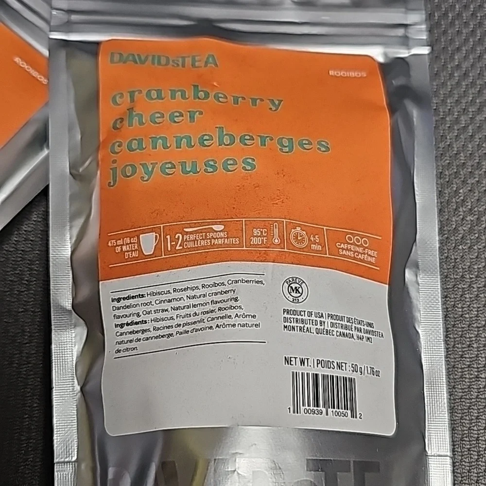 🍒🍵 Cranberry Cheer NEW by DAVIDsTEA 100g Fruit Rooibos Blend 3.52oz Vegan